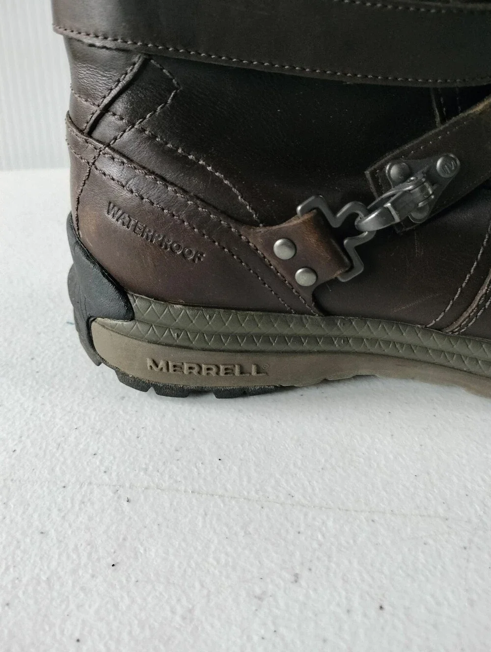 Merrell Womens Strappy Brown Leather Waterproof Mid-Calf Boots 7 Rain Winter